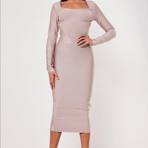 Missguided Long Sleeve Bandage Corset Midi Dress